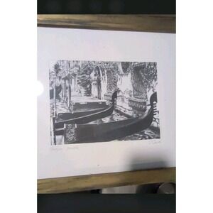 D'Amico Venice Italy Gondole Screen Print On Silk Signed Matted Framed Vintage